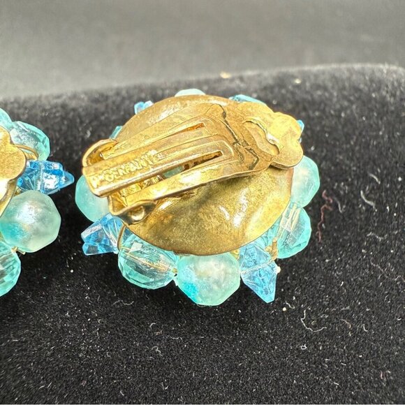 Vintage West Germany Signed 1950s Blue Cluster Earrings - Clip On - Picture 8 of 9